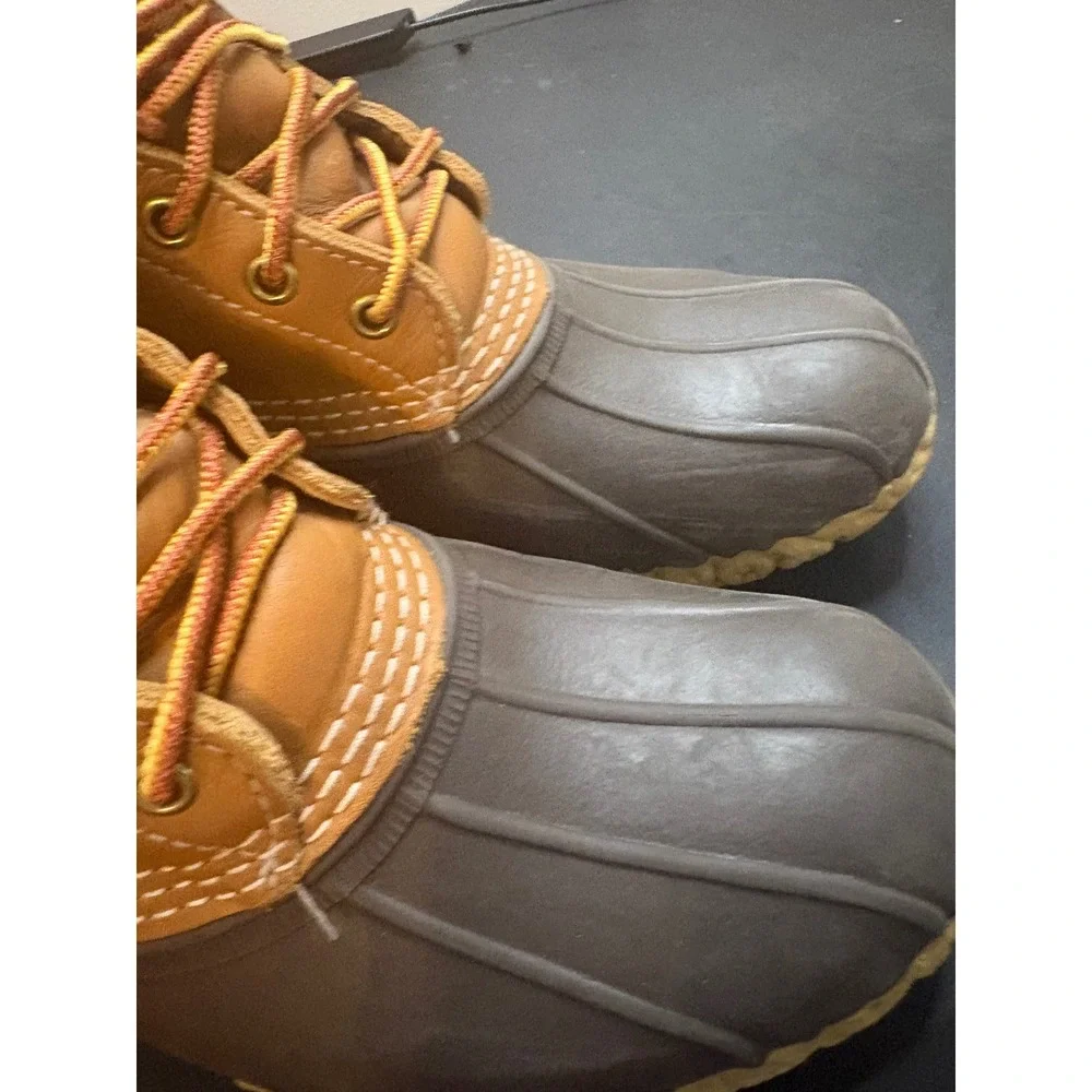 LL Bean 6 Inch Bean Boots Tan Brown Leather Rubber Duck Boots Made in Maine7m/9w